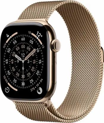 Smartwatch Apple Watch S11 Titan Gold Cellular 46mm, Milanaise Armband gold M/L