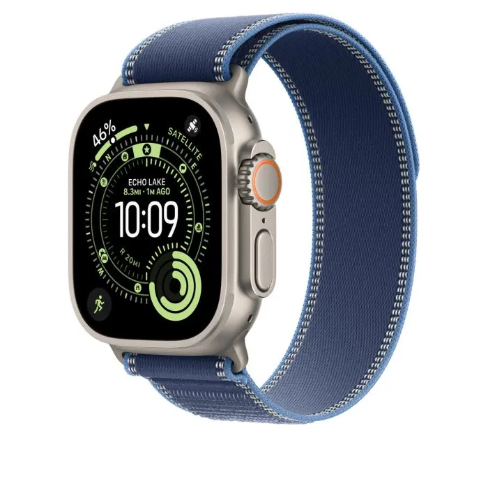 Apple Watch 49mm Loop, Blue/Bright Blue Trail Loop, M/L, Natural Titanium Finish - 2