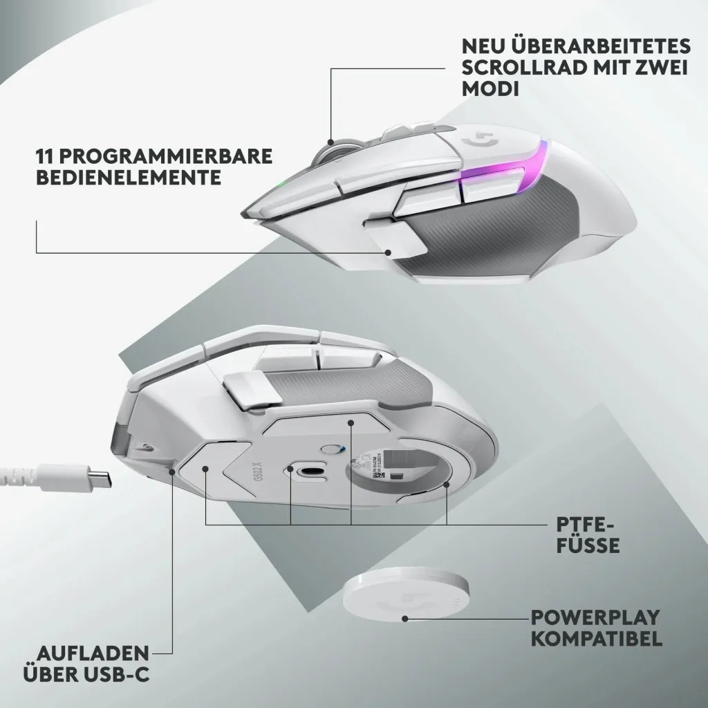 Maus lojërash Logitech G502 X Plus Lightspeed, wireless, i bardhë - 7