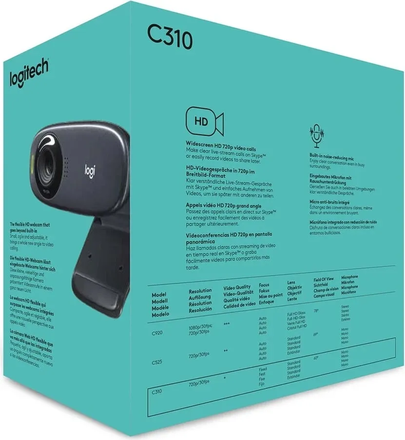 Kamerë Logitech C310 HD, 1280x720 Pixel, e zezë - 11