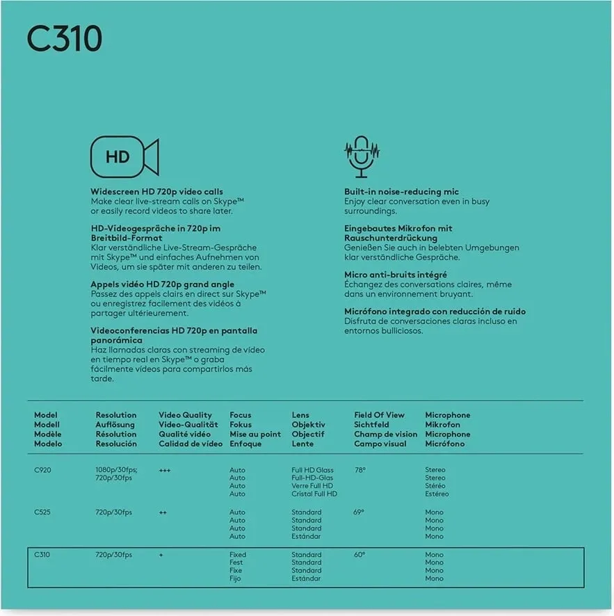 Kamerë Logitech C310 HD, 1280x720 Pixel, e zezë - 6