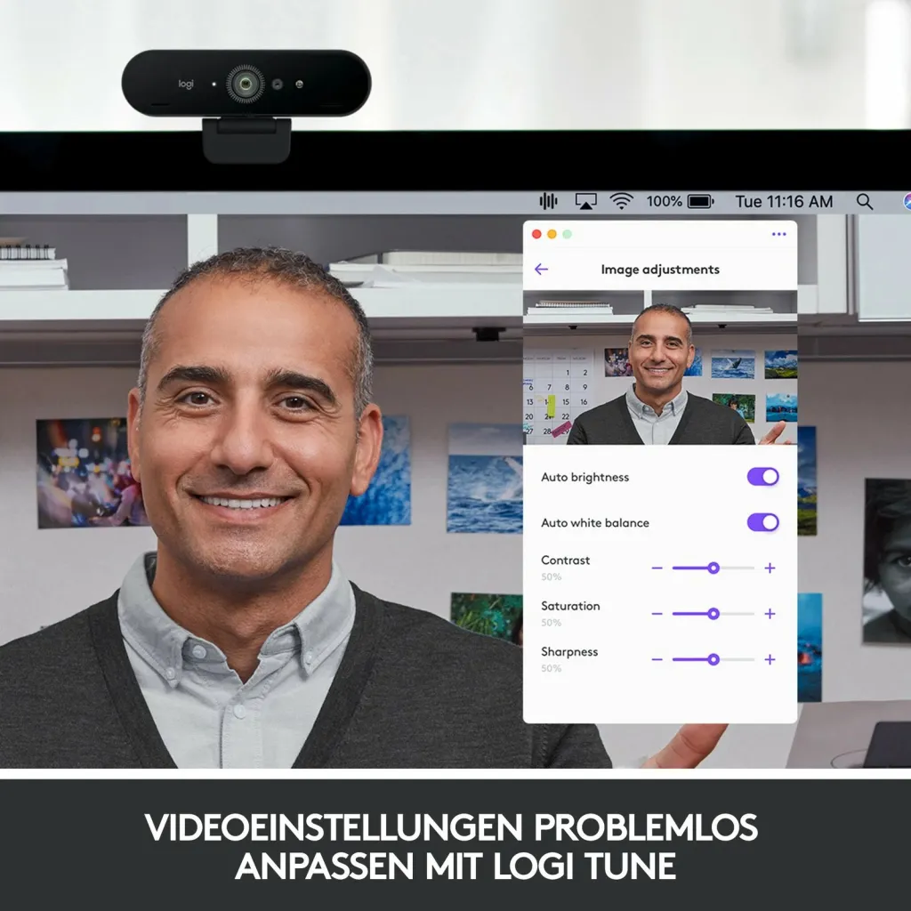 Kamerë Logitech BRIO, 4K, 90FPS, Windows Hello, e zezë - 6