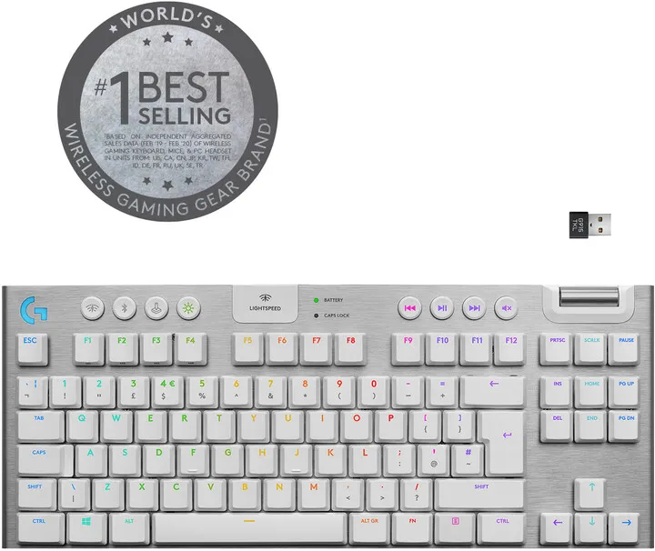 Tastierë Logitech G915 TKL Lightspeed, GL Tactile, US, e argjendtë - 2