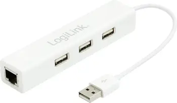 USB Hub LogiLink UA0174A, 1x RJ-45 + 3x USB-A 2.0, i bardhë