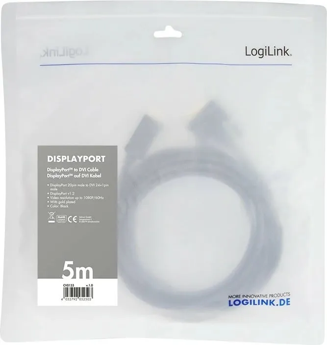 Kabllo LogiLink DisplayPort në DVI-D, 5m, e zezë - 3