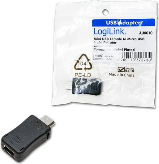 Përshtatës LogiLink microUSB në miniUSB, i zi - 1