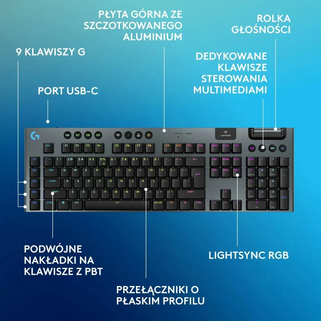Tastierë gaming Logitech G915 X GL, RGB, e zezë - 5