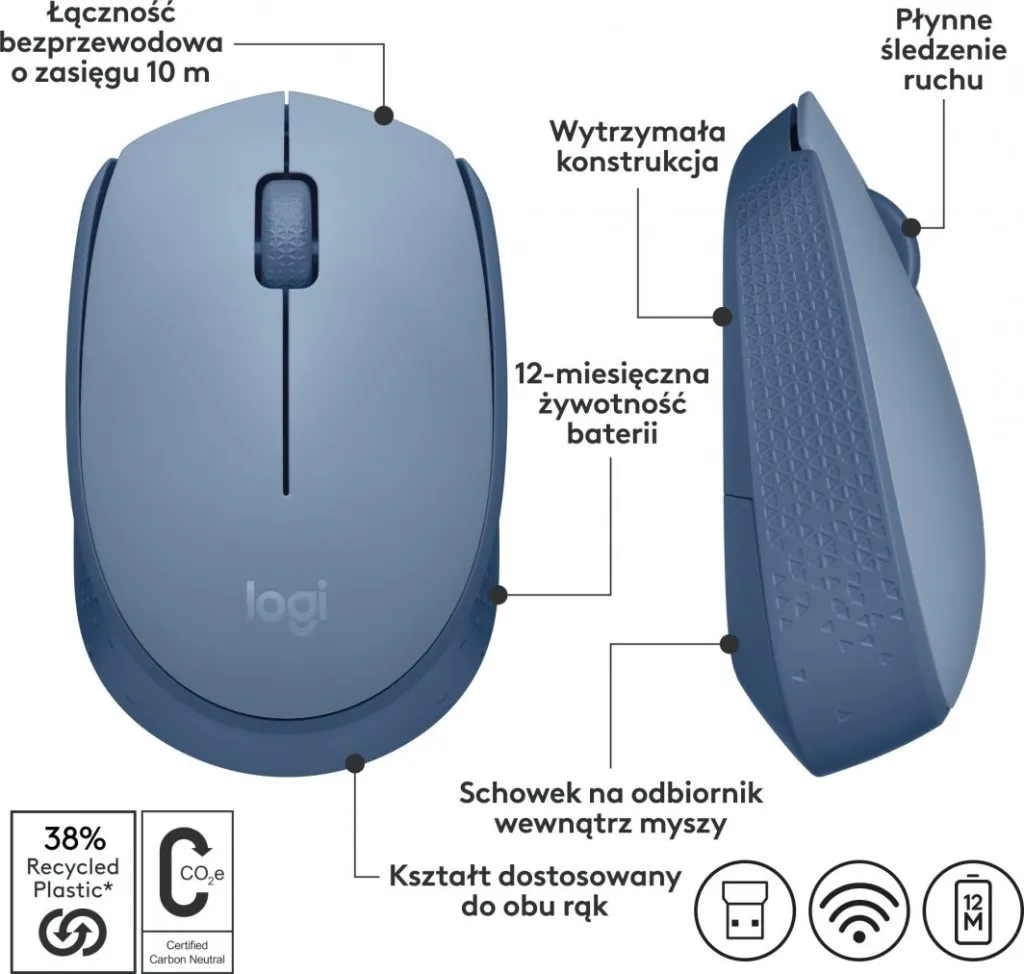 Maus Logitech M171, wireless, USB, i kaltërt - 8