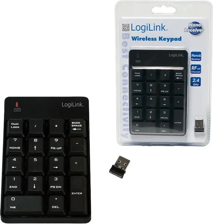 Tastierë LogiLink ID0120, numerike, wireless, US, e zezë - 1