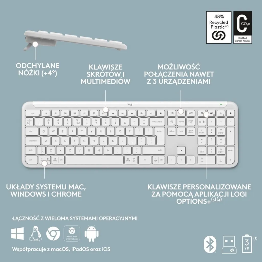 Tastierë Logitech K950, wireless, US INTL, e bardhë - 8