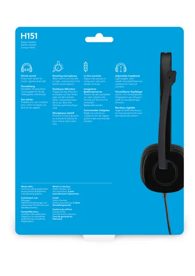 Kufje Logitech H151, me kabllo, të zeza - 8