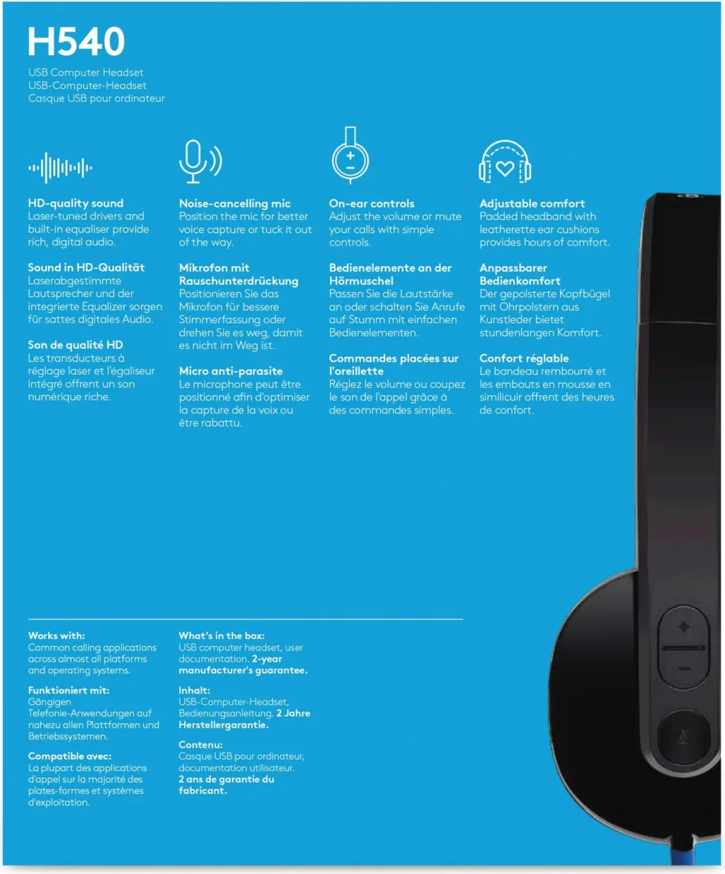 Kufje Logitech H540, me kabllo, të zeza - 4