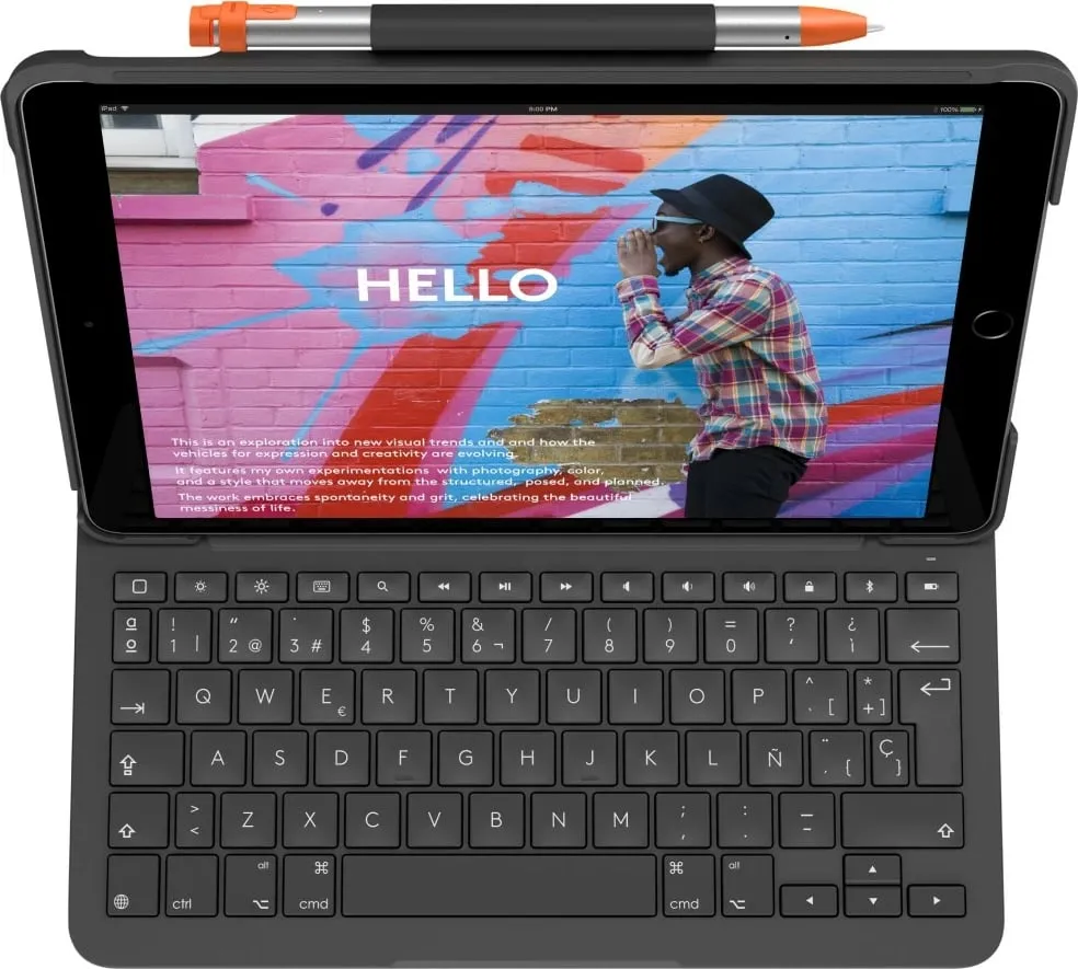 Tastierë me kasë Logitech Slim Folio për iPad 7/8/9, QWERTY, spanjisht, Bluetooth, graphite - 1