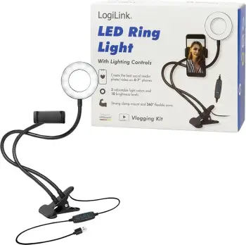 Dritë unazë për smartphone LogiLink AA0150, me kapëse, 24 LED, e bardhë