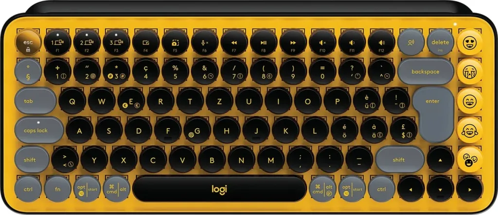 Tastierë mekanike mini Logitech POP Keys, wireless, Bluetooth + RF, QWERTZ, e zezë/gri/e verdhë - 1