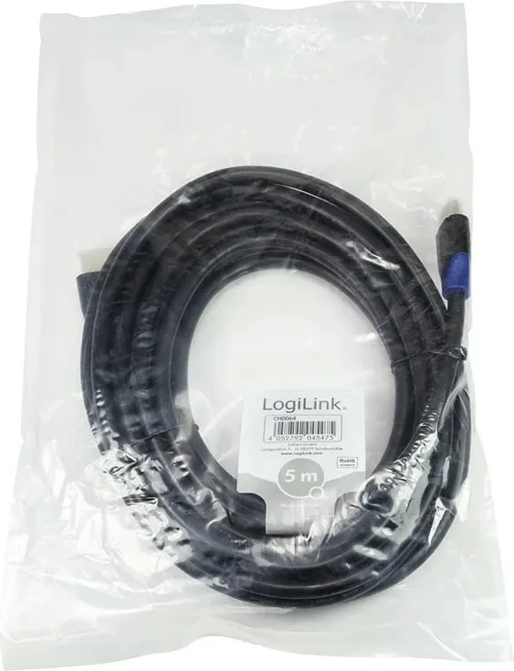 Kabllo HDMI LogiLink CH0064, 5m, 4K, 3D, e zezë - 1