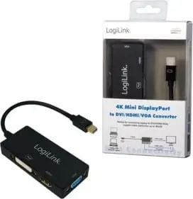 Adapter LogiLink CV0110, Mini DisplayPort në VGA/HDMI/DVI, 0.15m, i zi
