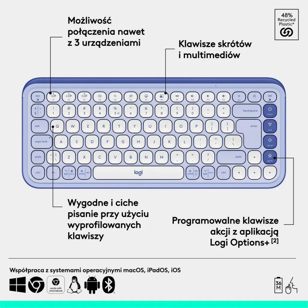 Tastierë Logitech POP ICON Keys, pa tela, vjollcë - 6