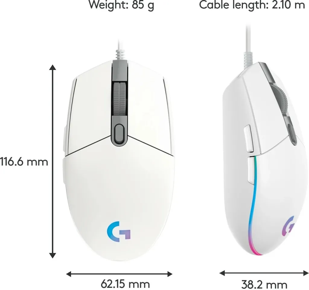 Maus Logitech G G203 LIGHTSYNC, USB Type-A, 8000 DPI, 1 ms, Bardhë - 7