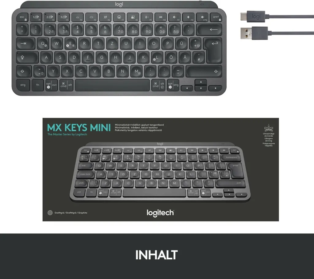 Tastierë Logitech MX Keys Mini, wireless, e ndriçuar, gri e errët - 7