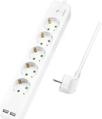 Prizë zgjatuese LogiLink LPS249U, 5 dalje, kabllo 1.5m, e bardhë