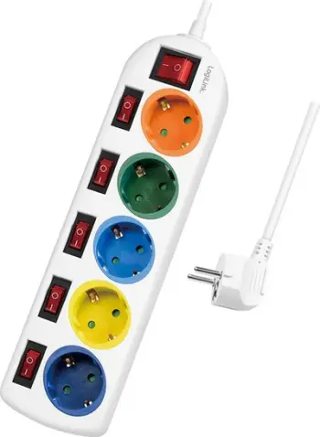 Shirit rryme LogiLink LPS258, 5 priza, 1.5m, shumëngjyrësh