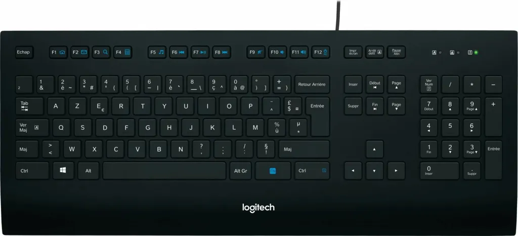 Tastierë Logitech K280e, full-size, me kabllo USB, AZERTY, e zezë - 1