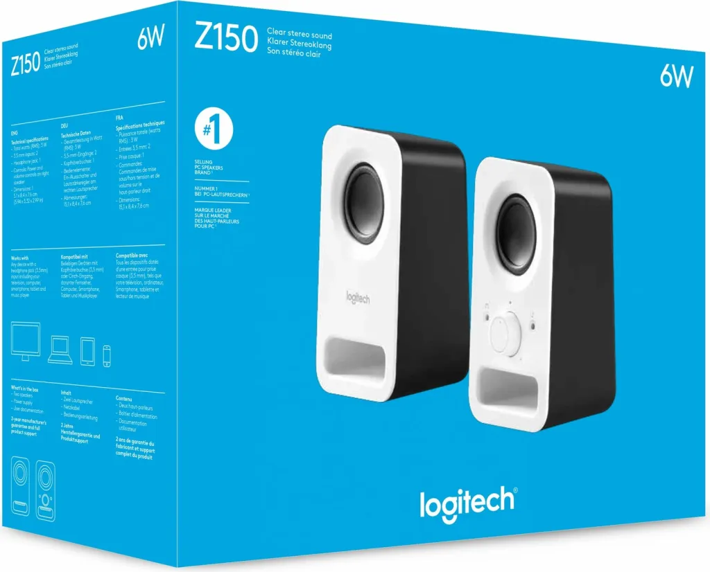 Boksa multimedia Logitech z150, 2.0 kanale, me kabllo, 3 W, të bardhë - 4