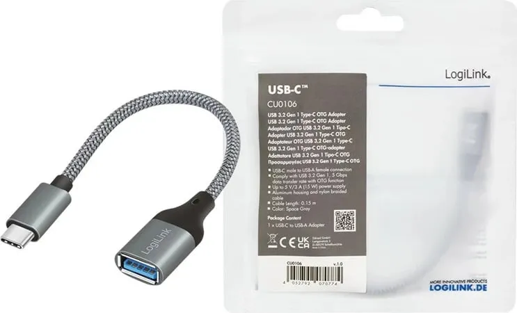 Adapter USB LogiLink USB 3.2 Gen1 Type-C, 0.15 m, Gri - 5
