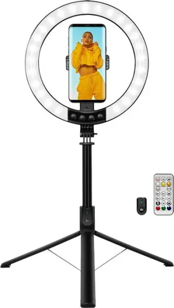 Dritë unazore LED LogiLink AA0156 me tripod, mbajtës për celular, 1500 lm, 17.8 cm, e zezë