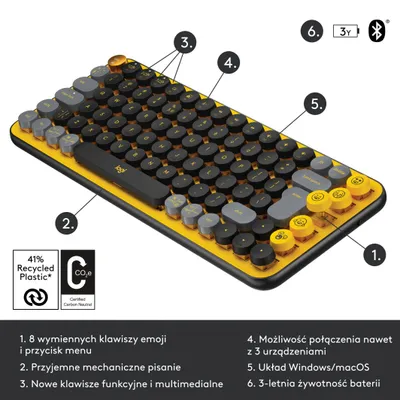 Tastierë Logitech POP Keys (920-010735), e zezë/ verdhë - 5