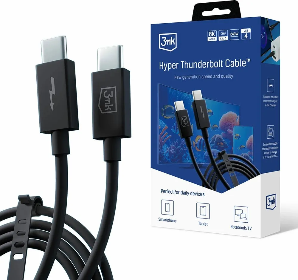 Kabllo 3MK Hyper ThunderBolt, 240W, 1.0m, e zezë - 1