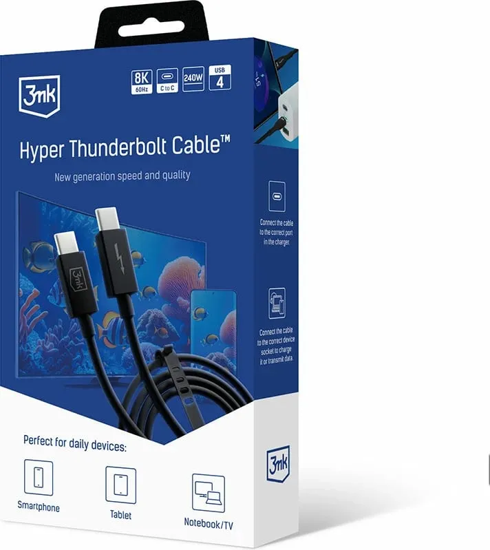 Kabllo 3MK Hyper ThunderBolt, 240W, 1.0m, e zezë - 8