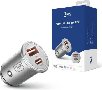 Karikues makine 3MK Hyper Car Charger, 30W, 2 porta USB USB C, argjendtë