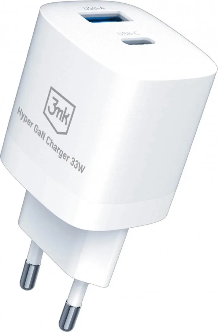 Karikues USB-A/USB-C, 3MK Hyper GaN, 33W, i bardhë - 2