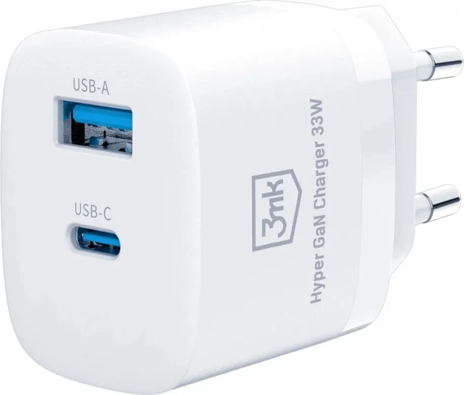 Karikues USB-A/USB-C, 3MK Hyper GaN, 33W, i bardhë - 4