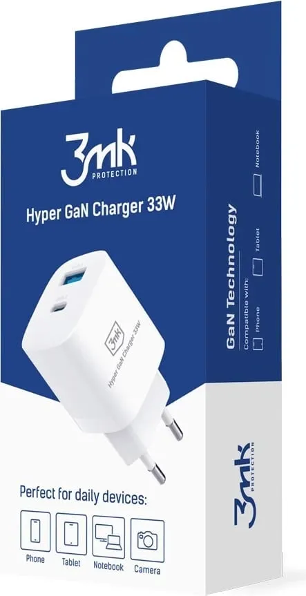 Karikues USB-A/USB-C, 3MK Hyper GaN, 33W, i bardhë - 8