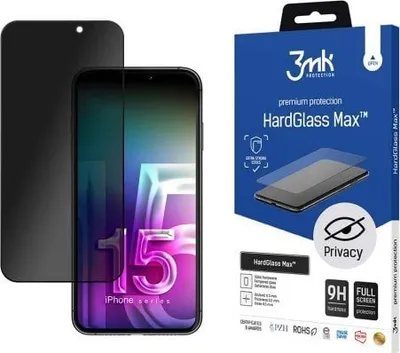 Xham mbrojtës 3MK HardGlass Max Privacy për iPhone 15 Pro Max, privatësi, i zi - 1