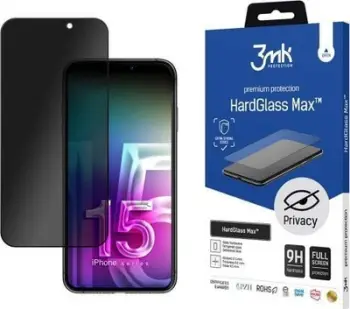 Xham mbrojtës 3MK HardGlass Max Privacy për iPhone 15 Pro Max, privatësi, i zi