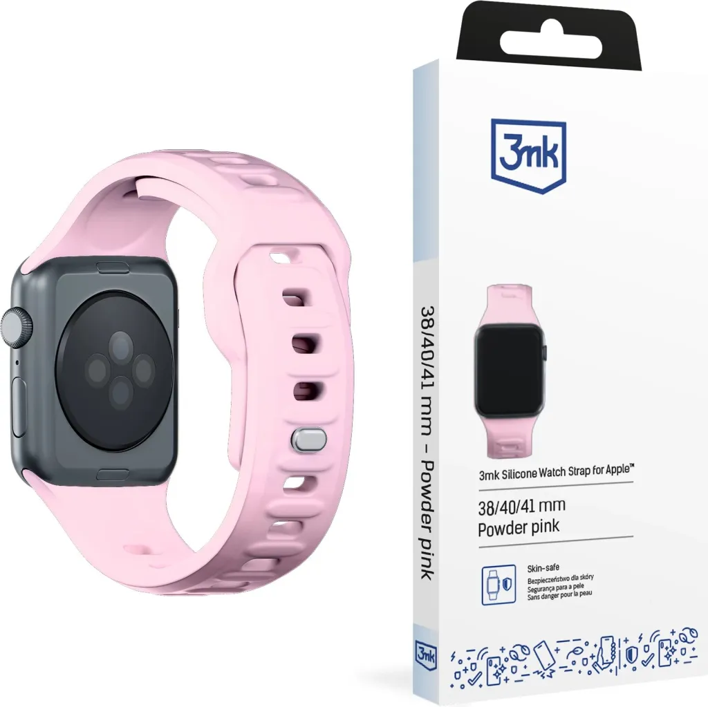 Rrip silikoni 3mk për Apple Watch, kompatibil seri 1 deri 9 SE Ultra, rozë - 1