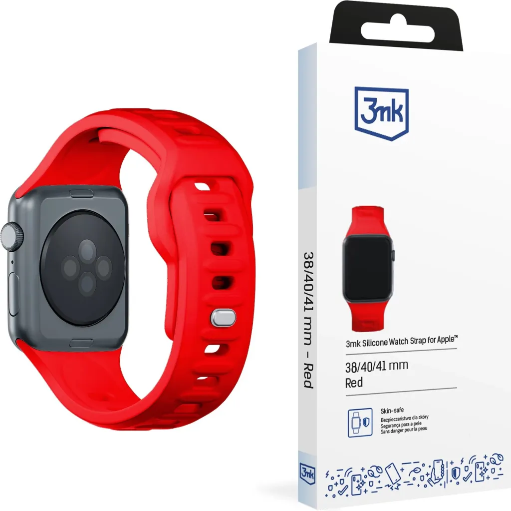 Rrip silikoni 3mk për Apple Watch 38 40 41mm, universal, i kuq - 1