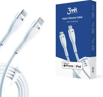 Kabllo USB-C në Lightning 3mk HyperSilicone MFI, 1m, 20W, e bardhë