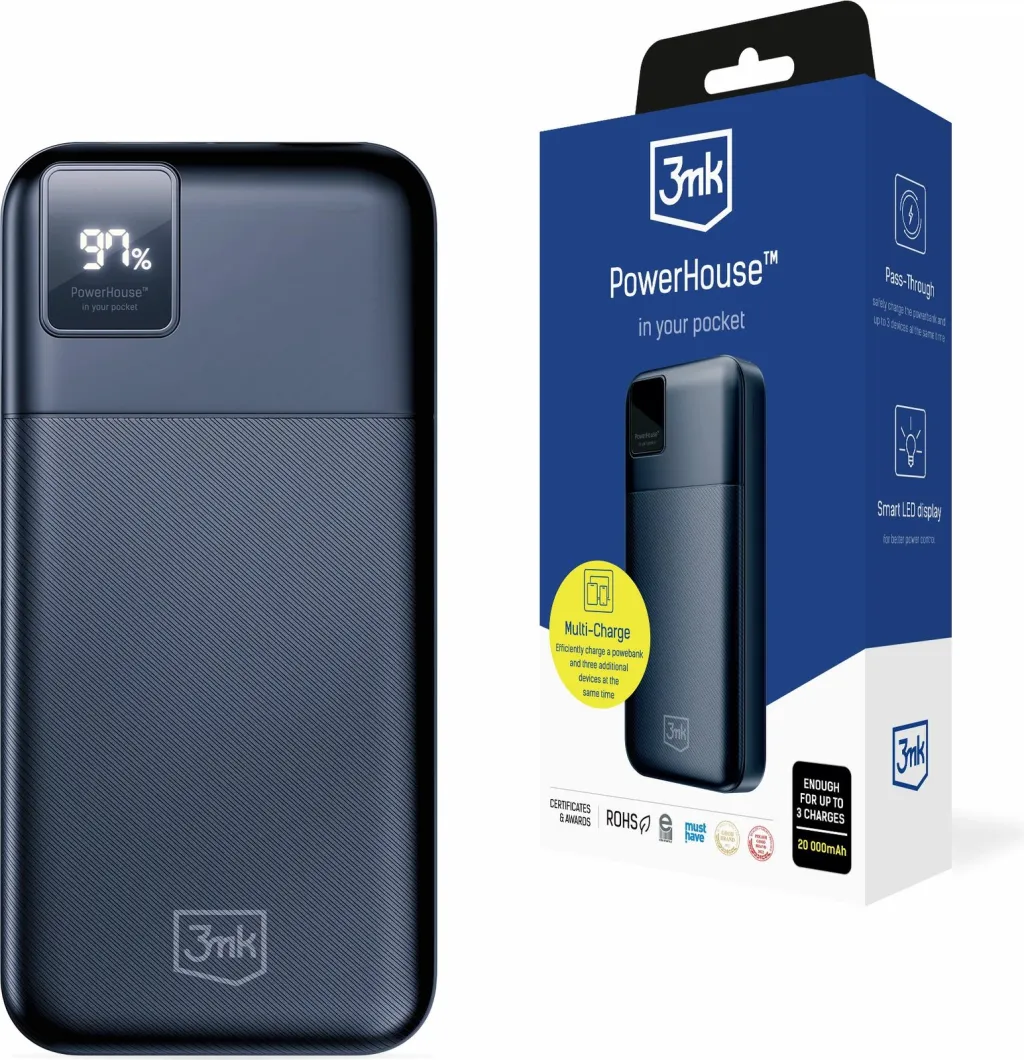 Powerbank 3mk PowerHouse 20,000mAh, 3 porta, Blu - 1