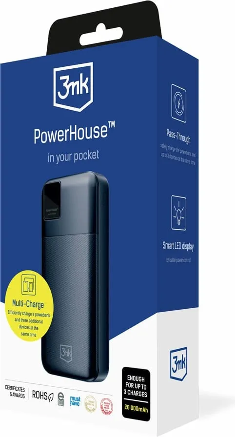 Powerbank 3mk PowerHouse 20,000mAh, 3 porta, Blu - 6