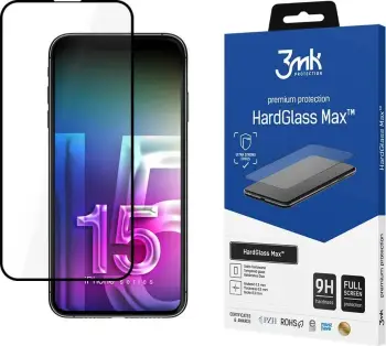 Xham mbrojtës 3MK HardGlass Max, iPhone 15 Pro Max 6.7", fullscreen, i zi