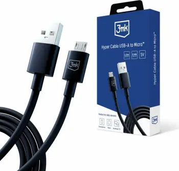 Kabllo USB-A në USB-C 3mk Hyper Cable 1.2m, E zezë