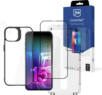 Mbështjellës 3mk Protection Comfort Set 4in1 për iPhone 15, i zi
