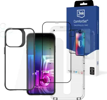 Mbështjellës 3mk Protection Comfort Set 4in1 për iPhone 15 Pro Max, Set me xham mbrojtës dhe mbrojtje lente
