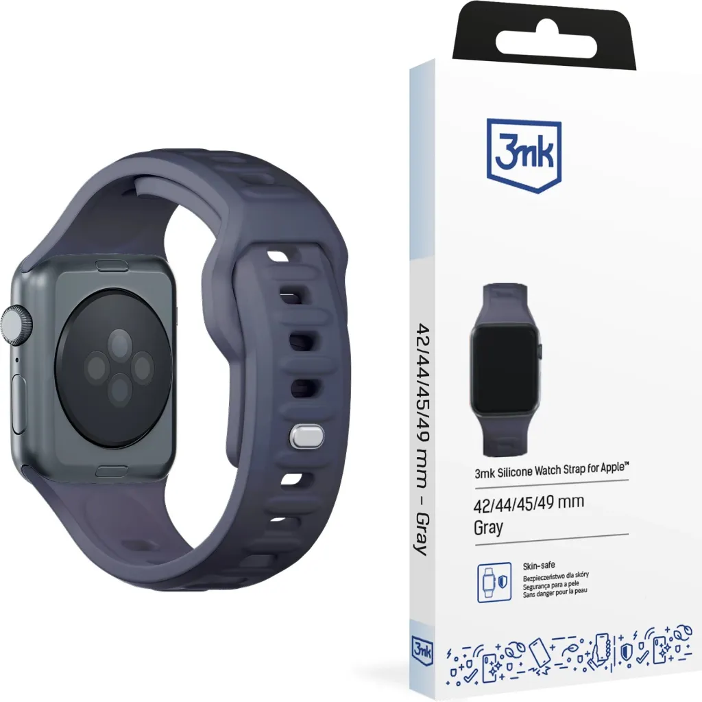 Rrip ore 3mk Silicone Watch Strap, për Apple Watch, silikon, gri - 1