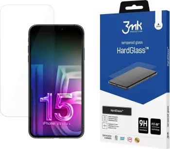 Xham mbrojtës 3MK HardGlass për iPhone 15 Pro 6.1, 9H, 0.3mm, transparent